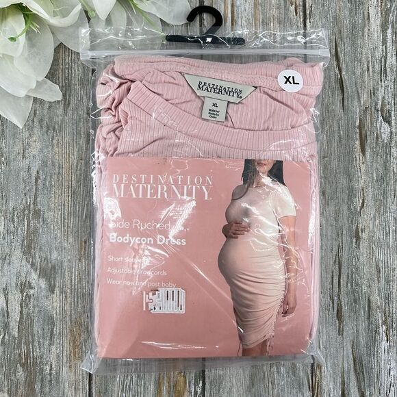 Destination Maternity Ruched Bodycon Dress with Short Sleeves, Size XL - Picture 1 of 9